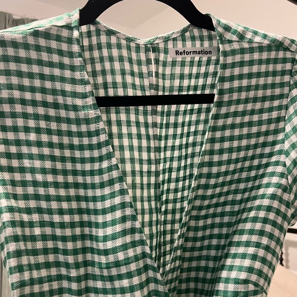 Reformation Green Gingham Linen Wrap Dress - Picture 3 of 6